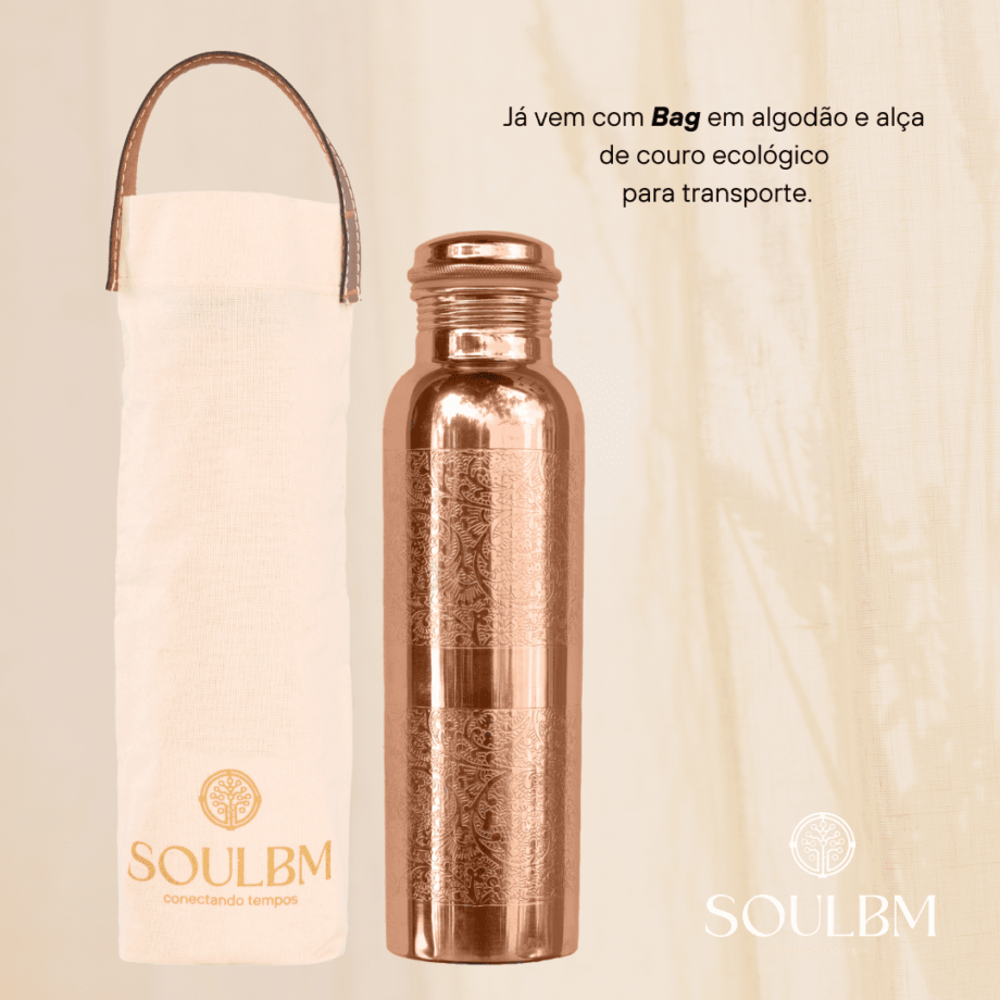 Garrafa de Cobre Para Água 1 Litro Cobre Puro Ayurveda - Imagem 4