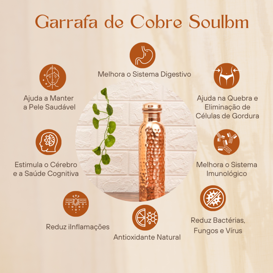 Garrafa de Cobre Para Água 1 Litro Cobre Puro Ayurveda - Imagem 3